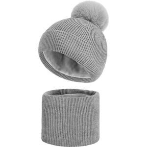 3/$20  Kids Knit Pom Beanie AND Scarf SET in GREY